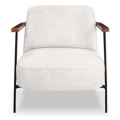 Kit 2 Poltronas Decorativa Celeste Linho Bouclê Base De Ferro Preto - Pallazio Cor Bege Pérola