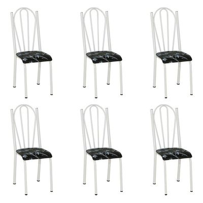 Kit 6 Cadeiras De Cozinha Alasca Estampado Preto Florido Pés De Ferro Branco - Pallazio