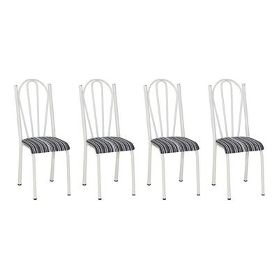 Kit 4 Cadeiras De Cozinha Alasca Estampado Listrado Pés De Ferro Branco - Pallazio