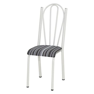 Kit 4 Cadeiras De Cozinha Alasca Estampado Listrado Pés De Ferro Branco - Pallazio