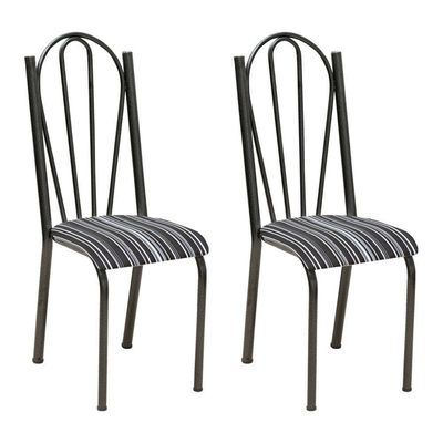 Kit 2 Cadeiras De Cozinha Alasca Estampado Preto Listrado Pés De Ferro Cromo Preto - Pallazio