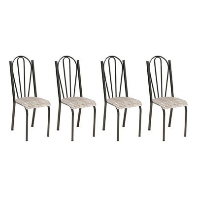 Kit 4 Cadeiras De Cozinha Alasca Estampado Rattan Pés De Ferro Cromo Preto - Pallazio