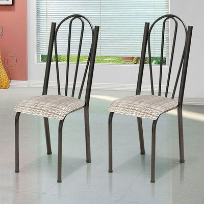 Kit 4 Cadeiras De Cozinha Alasca Estampado Rattan Pés De Ferro Cromo Preto - Pallazio