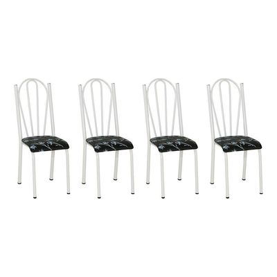Kit 4 Cadeiras De Cozinha Alasca Estampado Preto Florido Pés De Ferro Branco - Pallazio
