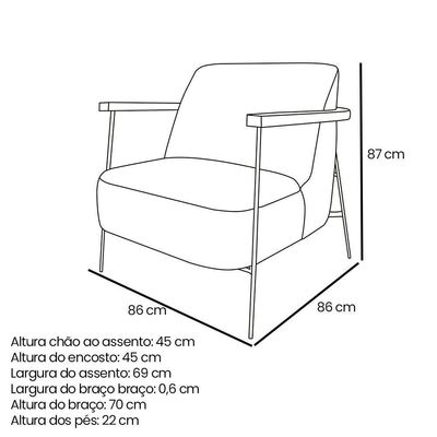 Kit 2 Poltronas Decorativa Celeste Linho Bouclê Base De Ferro Preto - Pallazio Cor Preto