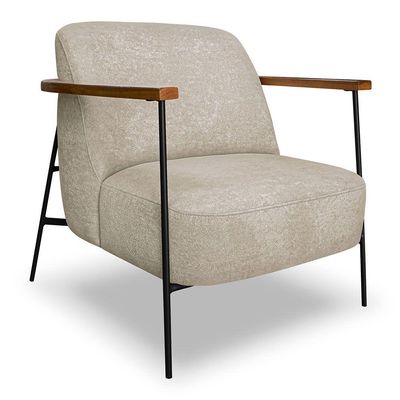 Kit 2 Poltronas Decorativa Celeste Linho Bouclê Bege Base De Ferro Preto - Pallazio