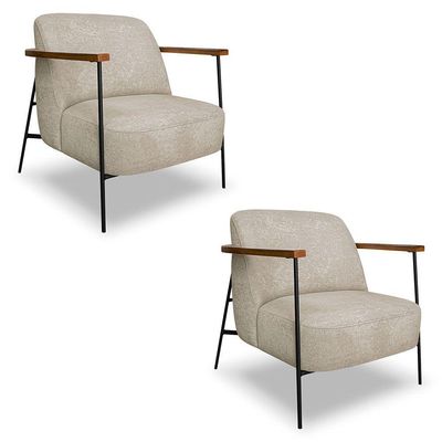 Kit 2 Poltronas Decorativa Celeste Linho Bouclê Base De Ferro Preto - Pallazio Cor Bege