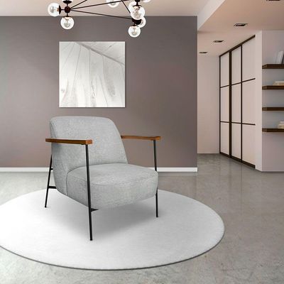 Kit 2 Poltronas Decorativa Celeste Linho Bouclê Base De Ferro Preto - Pallazio Cor Cinza Claro