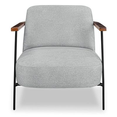 Kit 2 Poltronas Decorativa Celeste Linho Bouclê Cinza Claro Base De Ferro Preto - Pallazio
