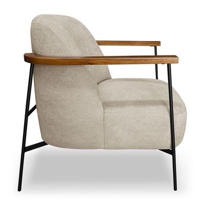Kit 2 Poltronas Decorativa Celeste Linho Bouclê Bege Base De Ferro Preto - Pallazio