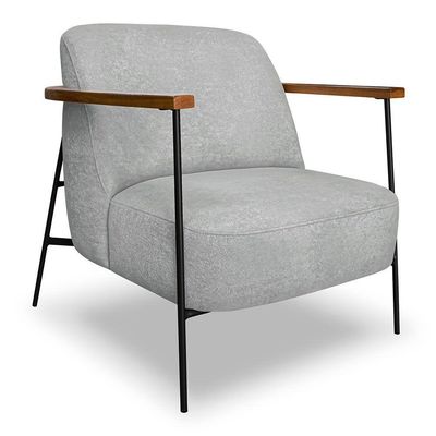 Kit 2 Poltronas Decorativa Celeste Linho Bouclê Cinza Claro Base De Ferro Preto - Pallazio