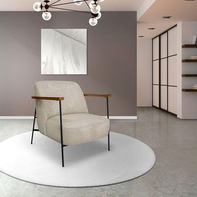 Kit 2 Poltronas Decorativa Celeste Linho Bouclê Bege Base De Ferro Preto - Pallazio