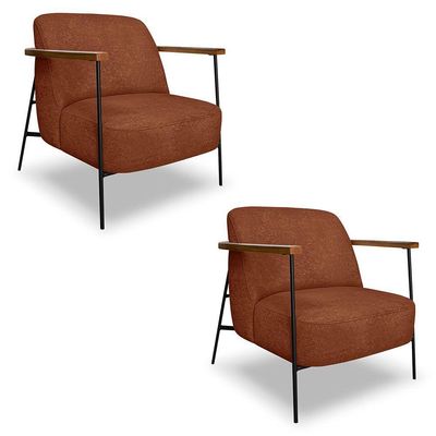 Kit 2 Poltronas Decorativa Celeste Linho Bouclê Base De Ferro Preto - Pallazio Cor Marrom