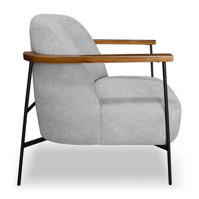 Kit 2 Poltronas Decorativa Celeste Linho Bouclê Base De Ferro Preto - Pallazio Cor Cinza Claro