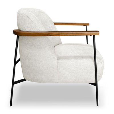 Kit 2 Poltronas Decorativa Celeste Linho Bouclê Bege Pérola Base De Ferro Preto - Pallazio