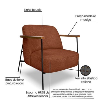 Kit 2 Poltronas Decorativa Celeste Linho Bouclê Base De Ferro Preto - Pallazio Cor Marrom
