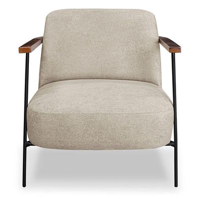 Kit 2 Poltronas Decorativa Celeste Linho Bouclê Bege Base De Ferro Preto - Pallazio