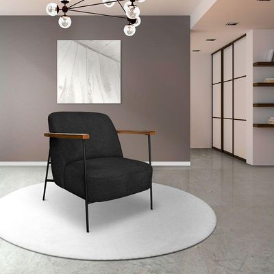 Kit 2 Poltronas Decorativa Celeste Linho Bouclê Preto Base De Ferro Preto - Pallazio