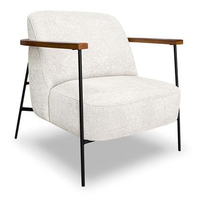 Kit 2 Poltronas Decorativa Celeste Linho Bouclê Bege Pérola Base De Ferro Preto - Pallazio