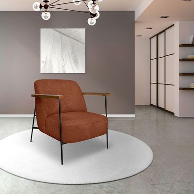 Kit 2 Poltronas Decorativa Celeste Linho Bouclê Marrom Base De Ferro Preto - Pallazio