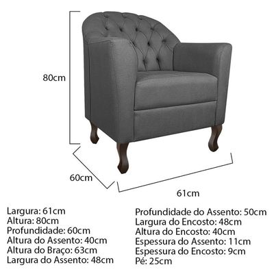 Poltrona Decorativa Julia Linho - Doce Sonho Móveis Cor Cinza Escuro