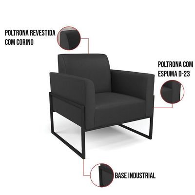 Kit 2 Poltronas Base Industrial Alta Preto Marisa Corino Preto D03 - D\'rossi