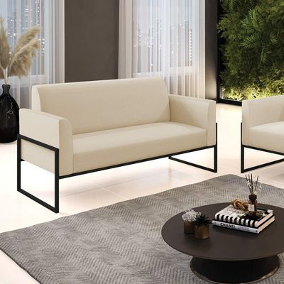 Sofá Namoradeira Base Industrial Alta Preto Marisa Corino Bege D03 - D\'rossi