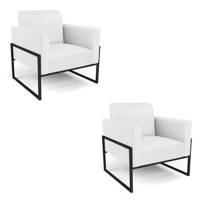 Kit 2 Poltronas Base Industrial Alta Preto Marisa Corino D03 - D\'rossi Cor Branco