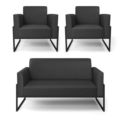 Sofá Namoradeira Com 2 Poltronas Base Industrial Alta Preto Marisa Corino Preto D03 - D\'rossi