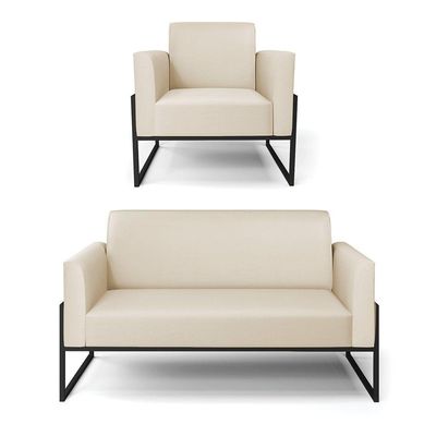 Sofá Namoradeira Com Poltrona Base Industrial Alta Preto Marisa Corino Bege D03 - D\'rossi