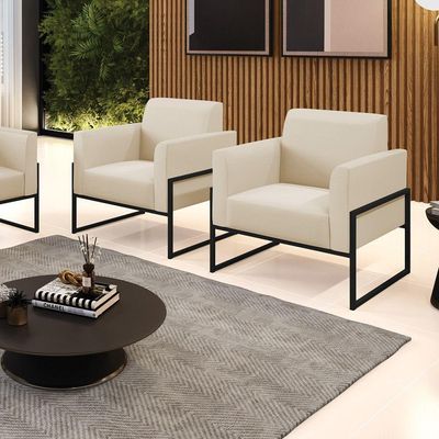 Kit 2 Poltronas Base Industrial Alta Preto Marisa Corino D03 - D\'rossi Cor Bege