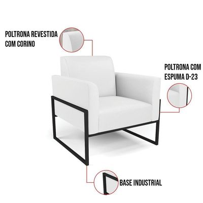 Kit 2 Poltronas Base Industrial Alta Preto Marisa Corino Branco D03 - D\'rossi