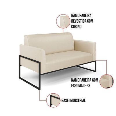 Sofá Namoradeira Com Poltrona Base Industrial Alta Preto Marisa Corino D03 - D\'rossi Cor Bege