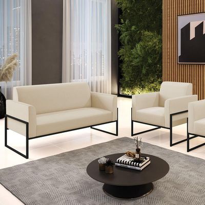 Sofá Namoradeira Com Poltrona Base Industrial Alta Preto Marisa Corino D03 - D\'rossi Cor Bege