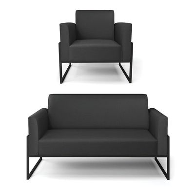 Sofá Namoradeira Com Poltrona Base Industrial Alta Preto Marisa Corino Preto D03 - D\'rossi