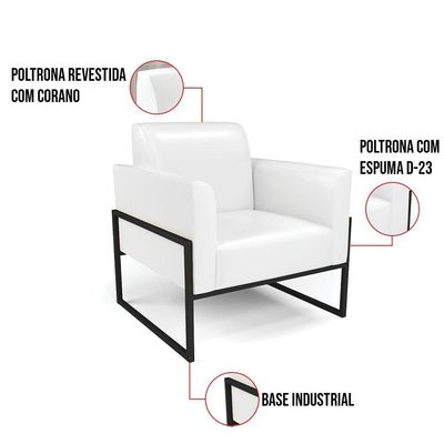 Kit 2 Poltronas Base Industrial Alta Preto Marisa Corano Branco D03 - D\'rossi