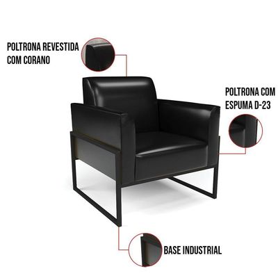 Kit 2 Poltronas Base Industrial Alta Preto Marisa Corano D03 - D\'rossi Cor Preto