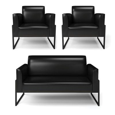 Sofá Namoradeira Com 2 Poltronas Base Industrial Alta Preto Marisa Corano D03 - D\'rossi Cor Preto