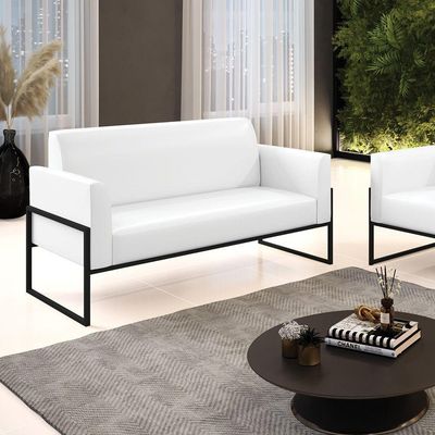 Sofá Namoradeira Base Industrial Alta Preto Marisa Corano D03 - D\'rossi Cor Branco
