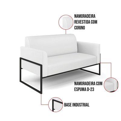 Sofá Namoradeira Com 2 Poltronas Base Industrial Alta Preto Marisa Corino D03 - D\'rossi Cor Branco