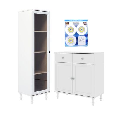 Cristaleira +aparador Ditália +kit Luz E-963-r-629 Cor:branco Branco