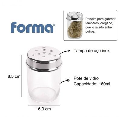 Pote De Vidro Para Temperos Orégano Queijo Ralado 160g Sal Condimentos Chás Ervas Tampa De Aço Inox
