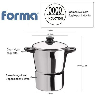 Panela Para Cuscuz Cuscuzeira Fogão De Indução Inox 3 Litros Aparelho De Cuzcuz Com Alças