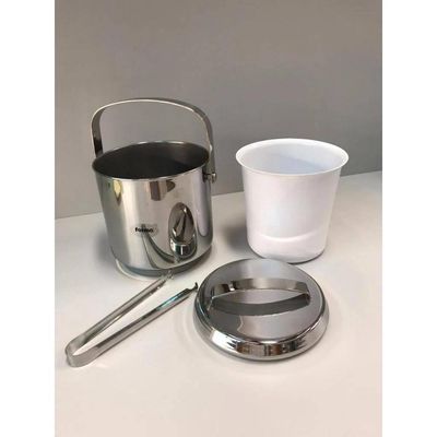 Balde De Gelo Inox Com Pegador Pinça 2,3 Litros Baldinho Container Interno Removível Para Guardar