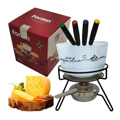 Aparelho De Fondue Queijo Chocolate Porcelana Fondue 8 Peças Serviço Conjunto Kit Cerâmica Swiss