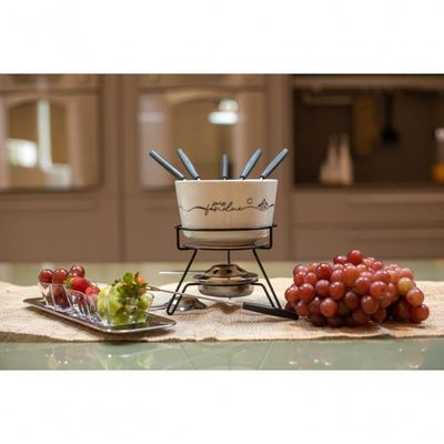 Aparelho De Fondue Queijo Chocolate Porcelana Fondue 8 Peças Serviço Conjunto Kit Cerâmica Swiss