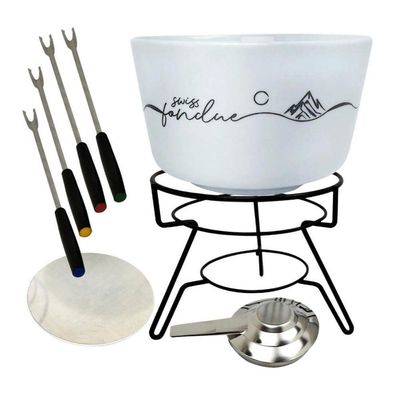 Aparelho De Fondue Queijo Chocolate Porcelana Fondue 8 Peças Serviço Conjunto Kit Cerâmica Swiss