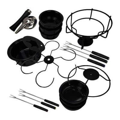 Aparelho De Fondue Esmaltado Viena Carroussel Molheiras Base Giratória 16 Peças Serviço Conjunto Kit