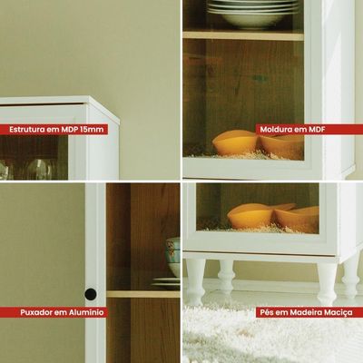 Cristaleira + Aparador Buffet Ditália E-963-r-629 Cor:branco Branco
