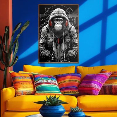 Quadro Decorativo Macaco Estiloso Moldura Cx Alta 40x60 Titulo Moldura Madeira